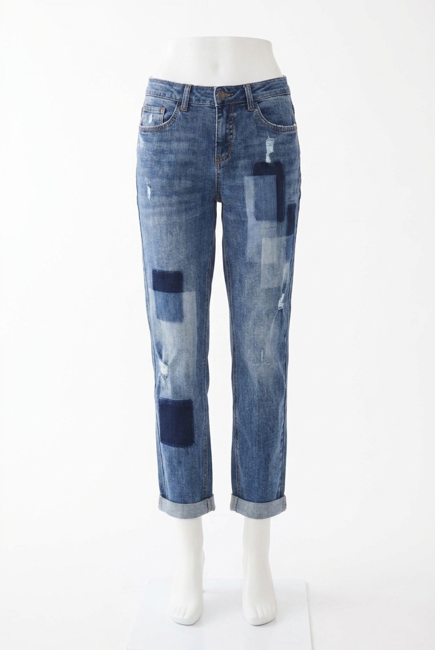 NEW FDJ destiny patchwork distressed girlfriend jeans in dark vintage